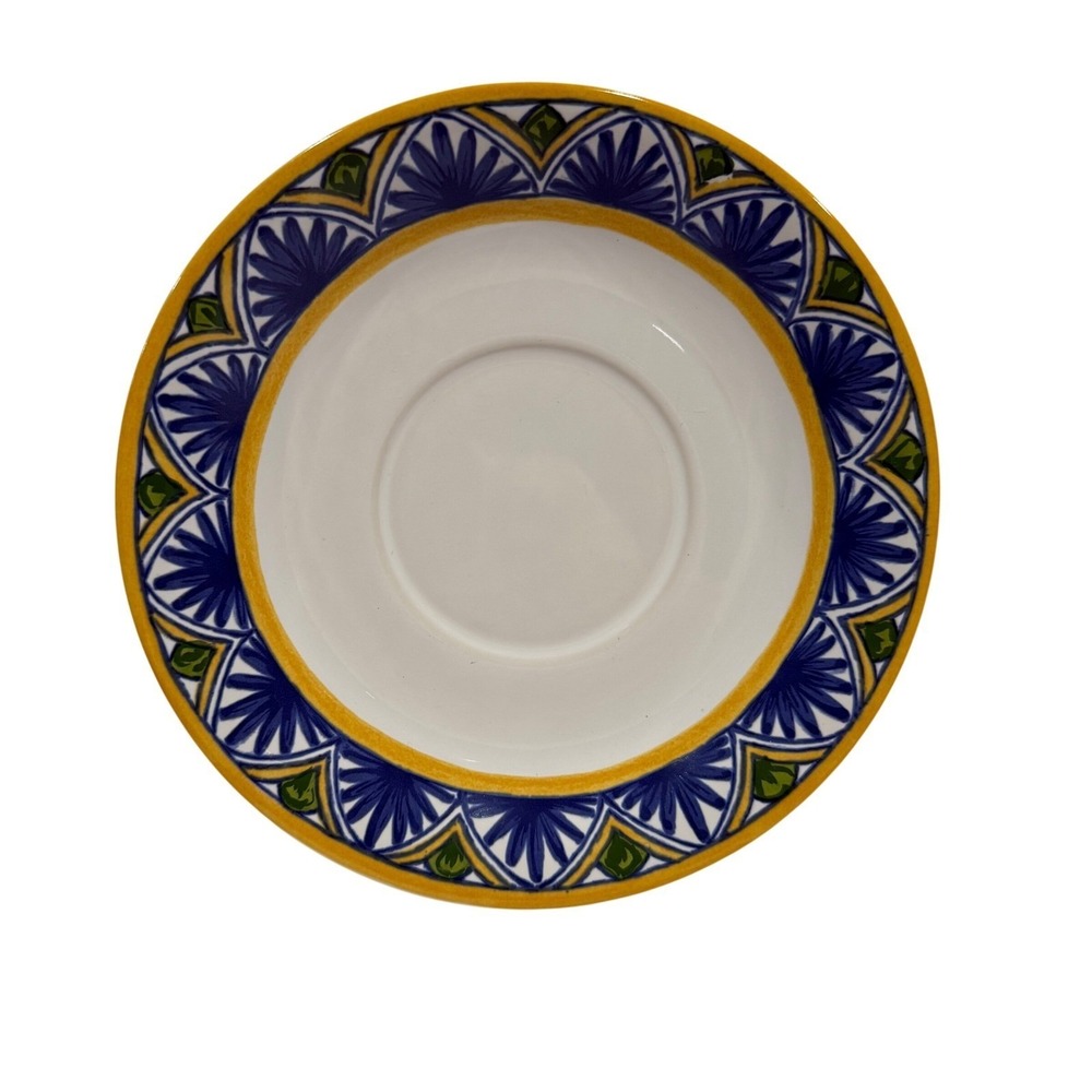 Williams Sonoma Portofino Saucer Plate Blue Yellow Floral Portugal Ceramic 6in